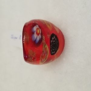 Murano Style Glass Millefiori Flowered Multicolored Dome Cocktail Ring US Seller